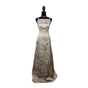 vintage bill levkoff union made usa tan brocade strappy sateen prom bridesmaid